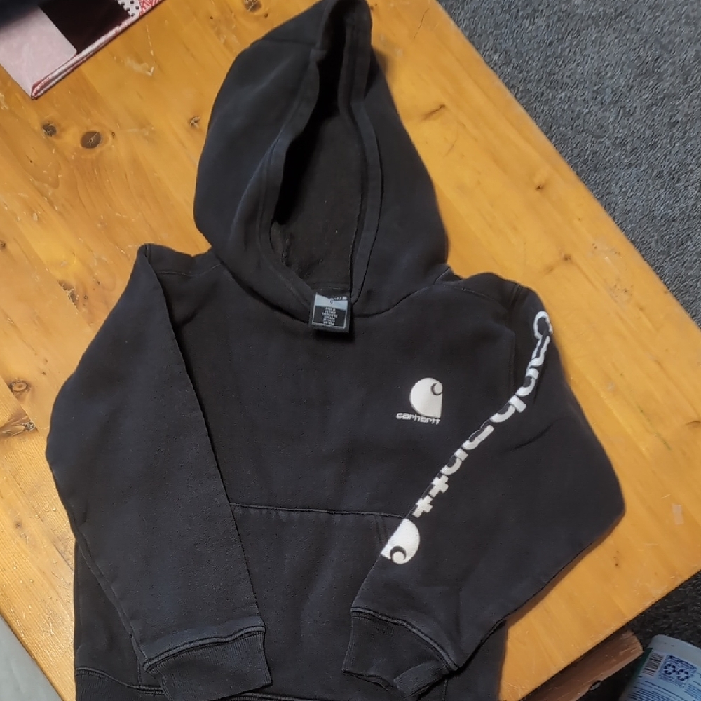 Carhartt Black Hoodie with White Sleeve Logo